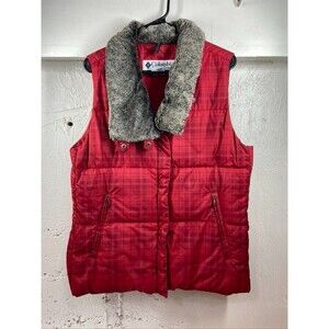 COLUMBIA WOMENS LARGE RED V NECK COLLARD DOWN VEST